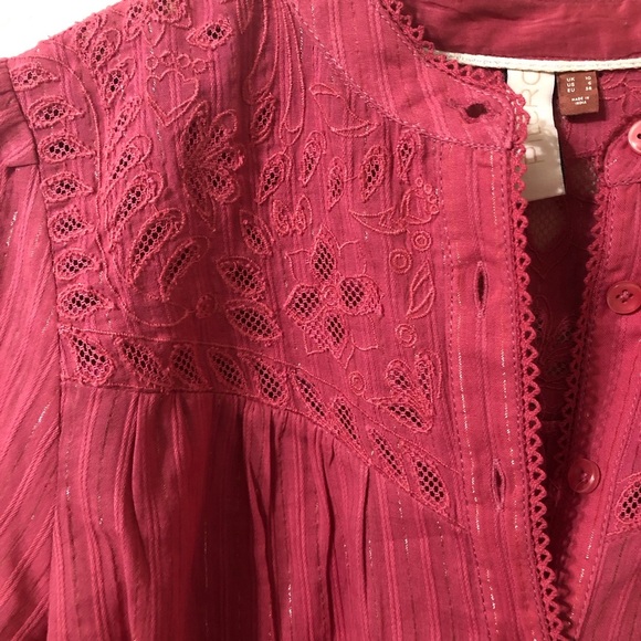 Pilcro Anthropologie The Victoria Shimmer Striped Blouse in Pink - Size 6 - Picture 2 of 7